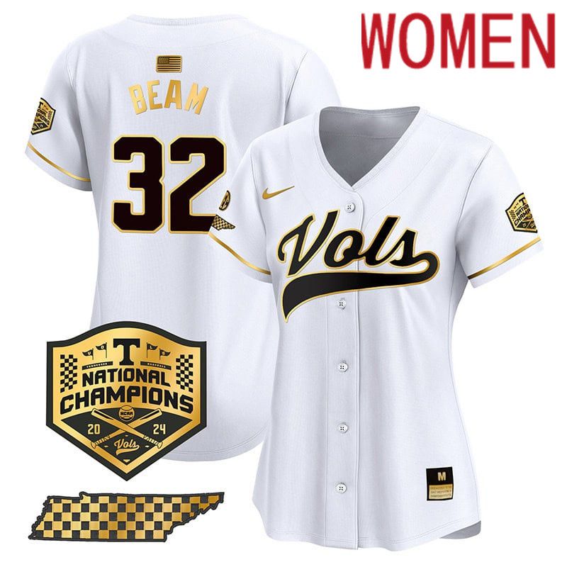 Women Tennessee Volunteers #32 Beam White 2024 Nike Champions Vapor Premier Limited NCAA Jersey style 1